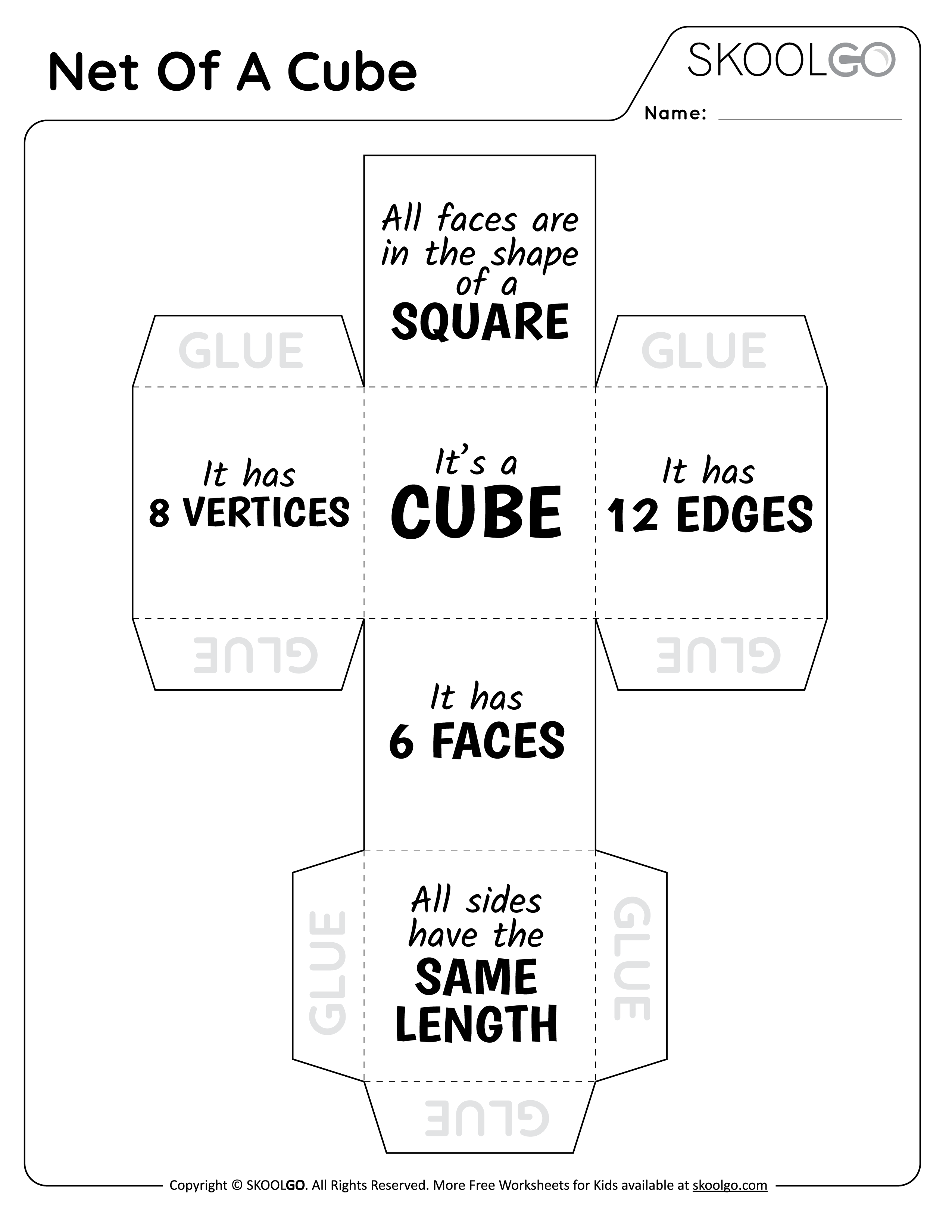 Net Of A Cube - Free Worksheet for Kids - Black and White