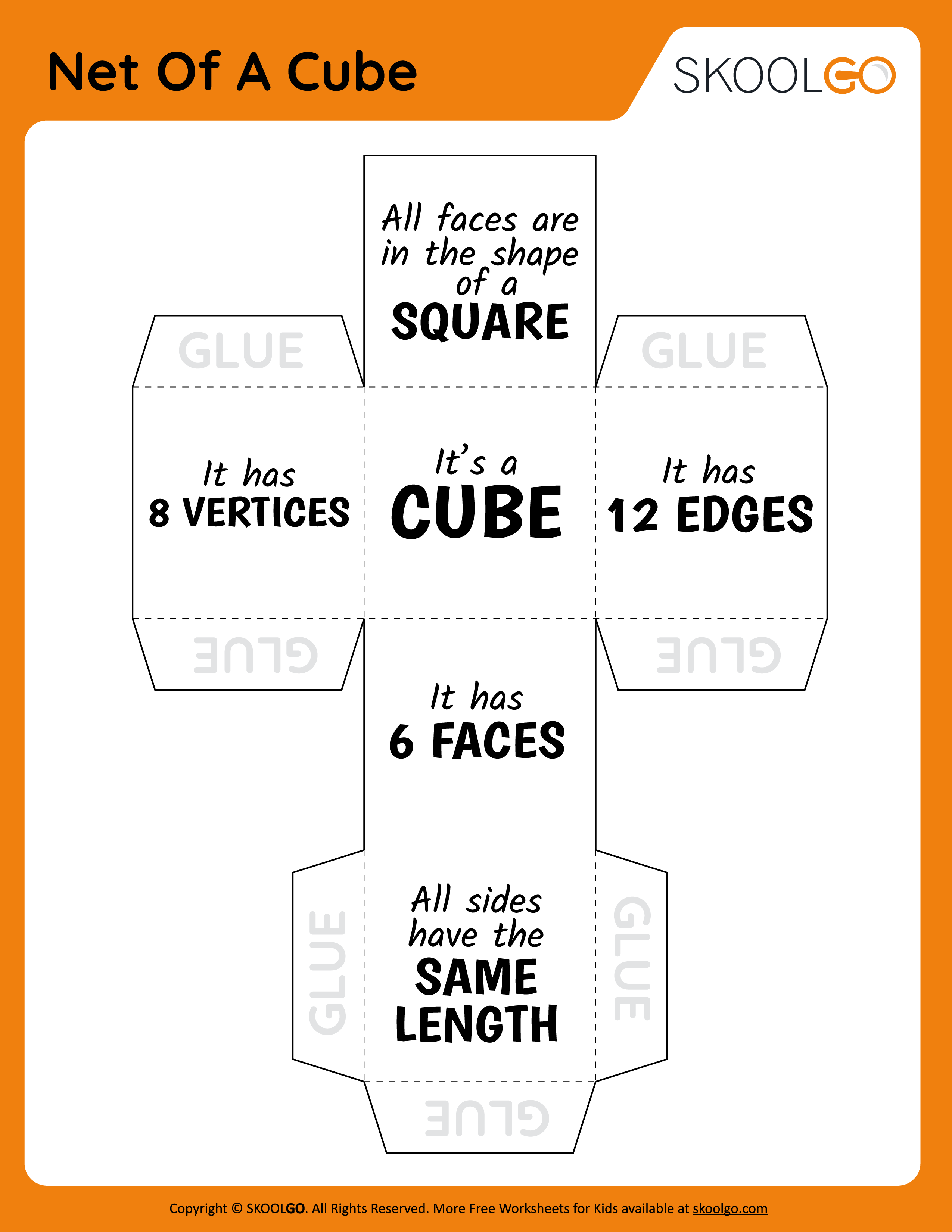Net Of A Cube - Free Worksheet for Kids