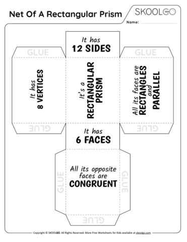 Net Of A Rectangular Prism - Free Worksheet for Kids - Black and White