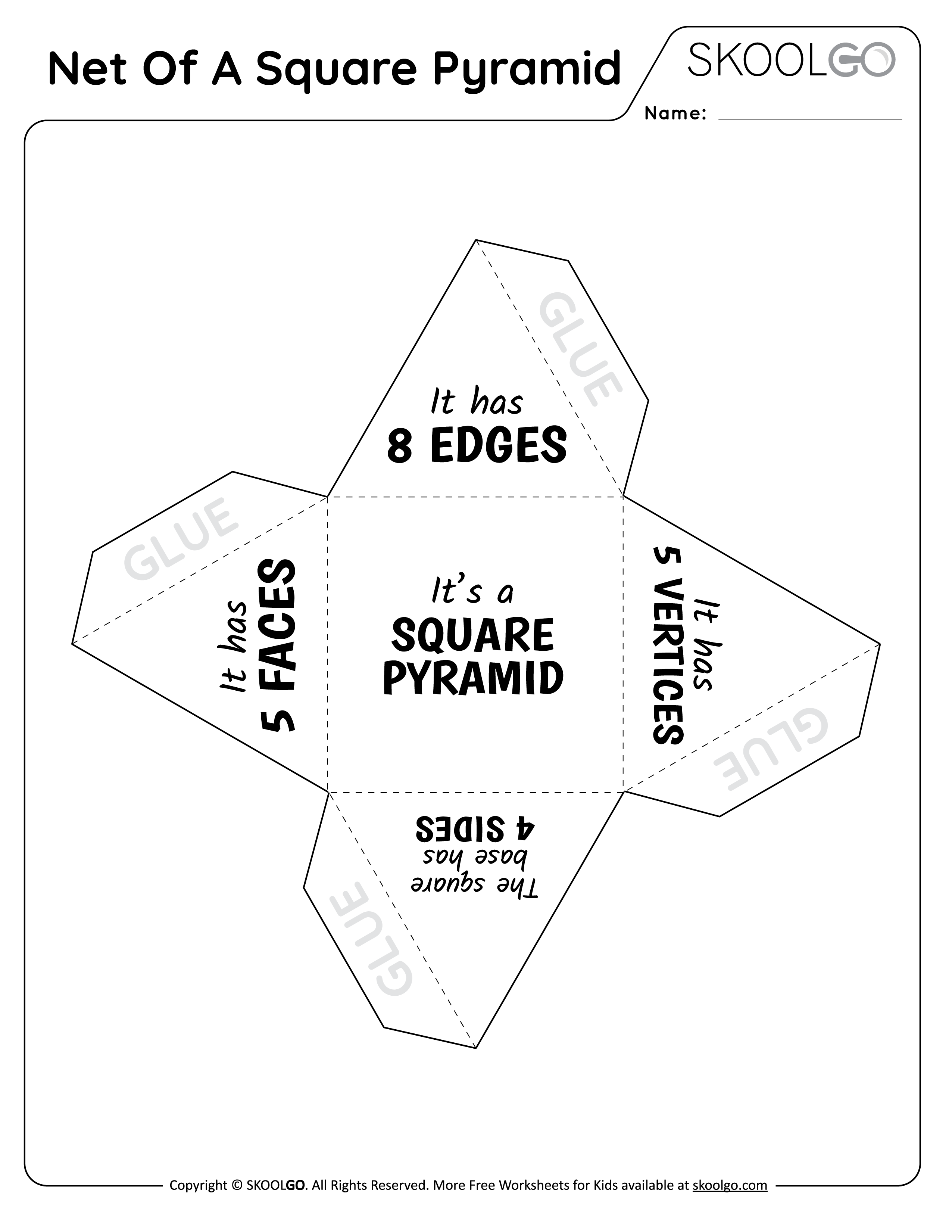 Net Of A Square Pyramid - Free Worksheet for Kids - Black and White