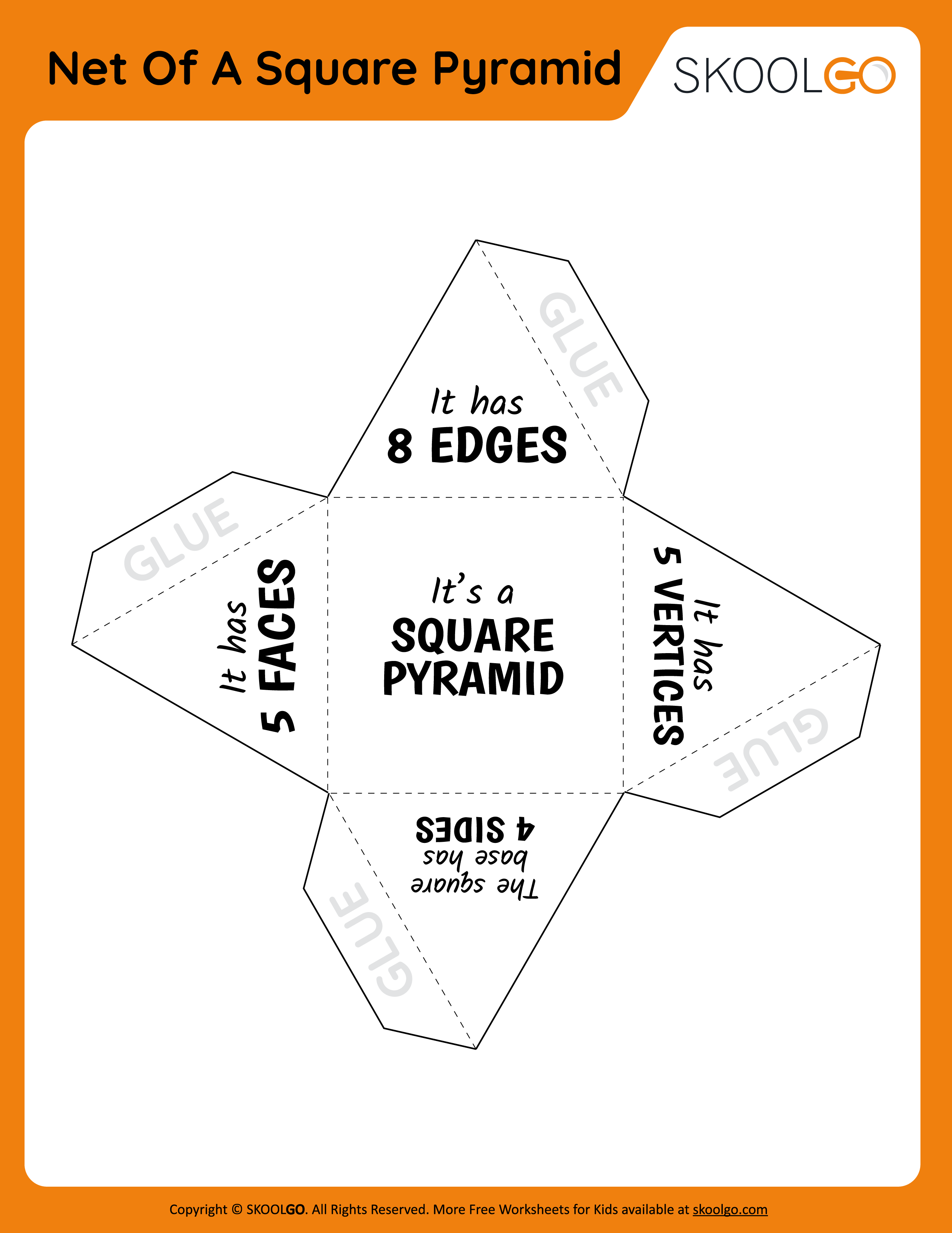 Net Of A Square Pyramid - Free Worksheet for Kids