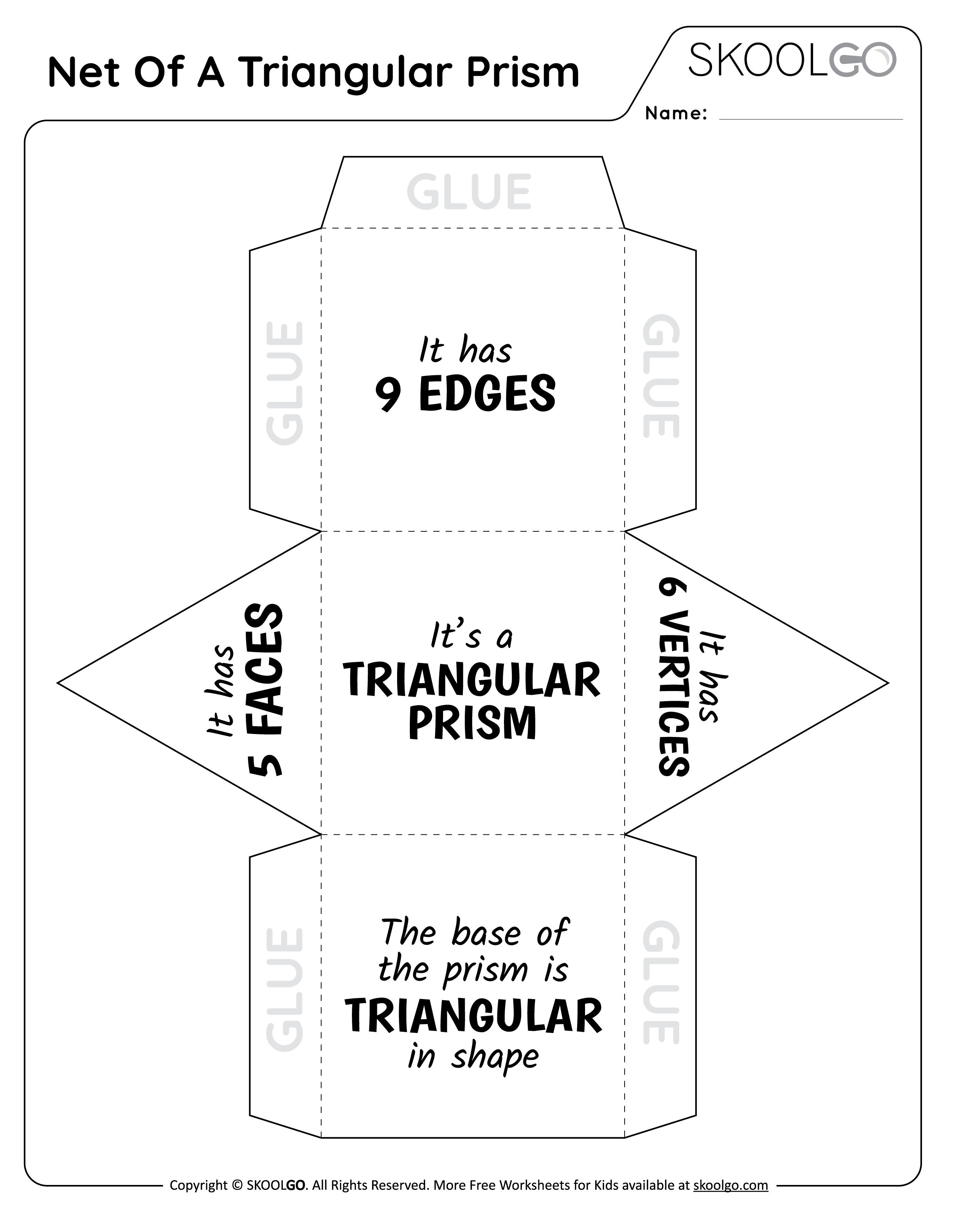 Net Of A Triangular Prism - Free Worksheet for Kids - Black and White