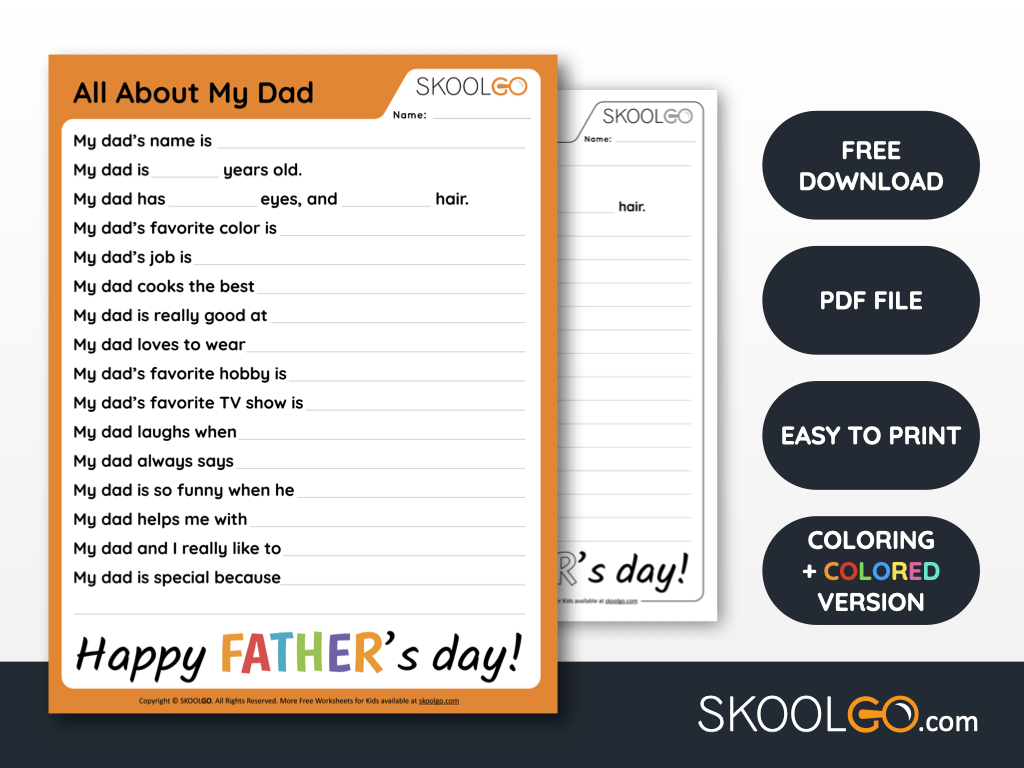 Free Worksheet for Kids - All About My Dad - SKOOLGO