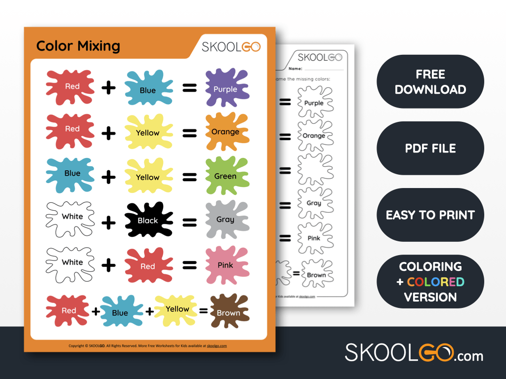 Free Worksheet for Kids - Color Mixing - SKOOLGO
