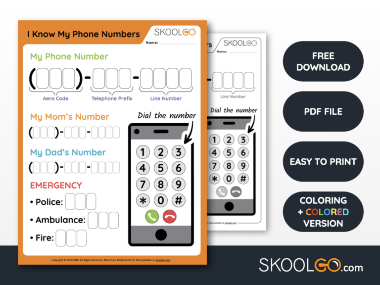 Free Worksheet for Kids - I Know My Phone Numbers - SKOOLGO