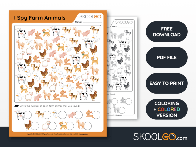 Free Worksheet for Kids - I Spy Farm Animals - SKOOLGO