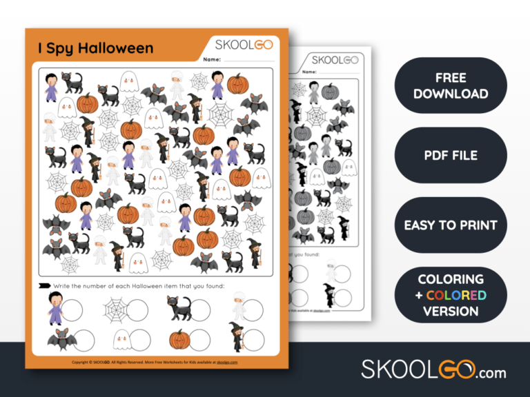 Free Worksheet for Kids - I Spy Halloween - SKOOLGO