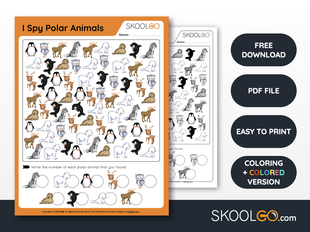 Free Worksheet for Kids - I Spy Polar Animals - SKOOLGO