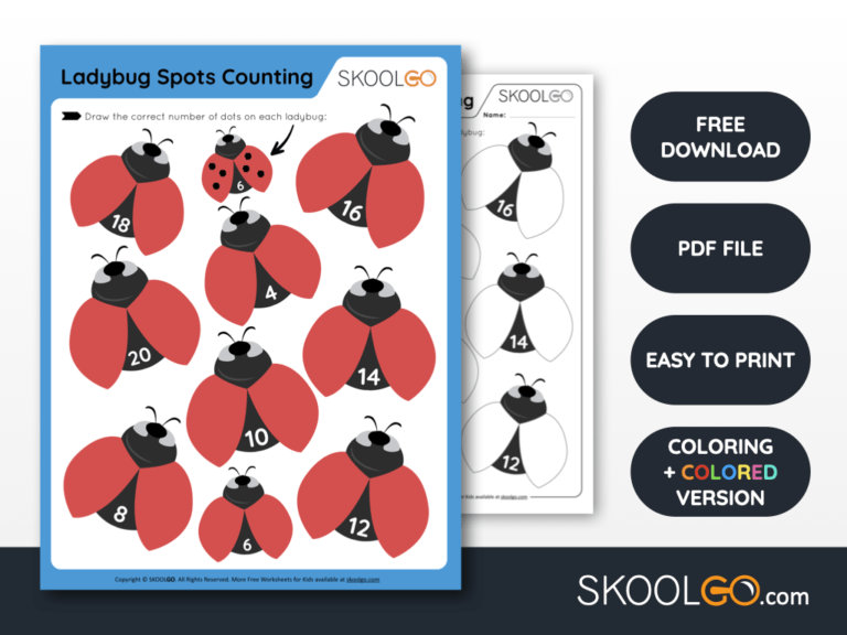 Free Worksheet for Kids - Ladybug Spots Counting - SKOOLGO