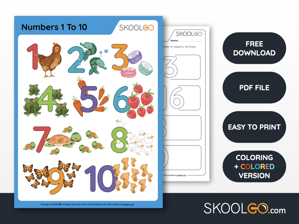Free Worksheet for Kids - Numbers 1 to 10 - SKOOLGO