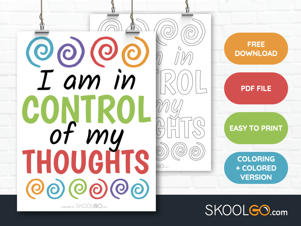 Free Classroom Poster - I Am In Control Of My Thoughts - SkoolGO