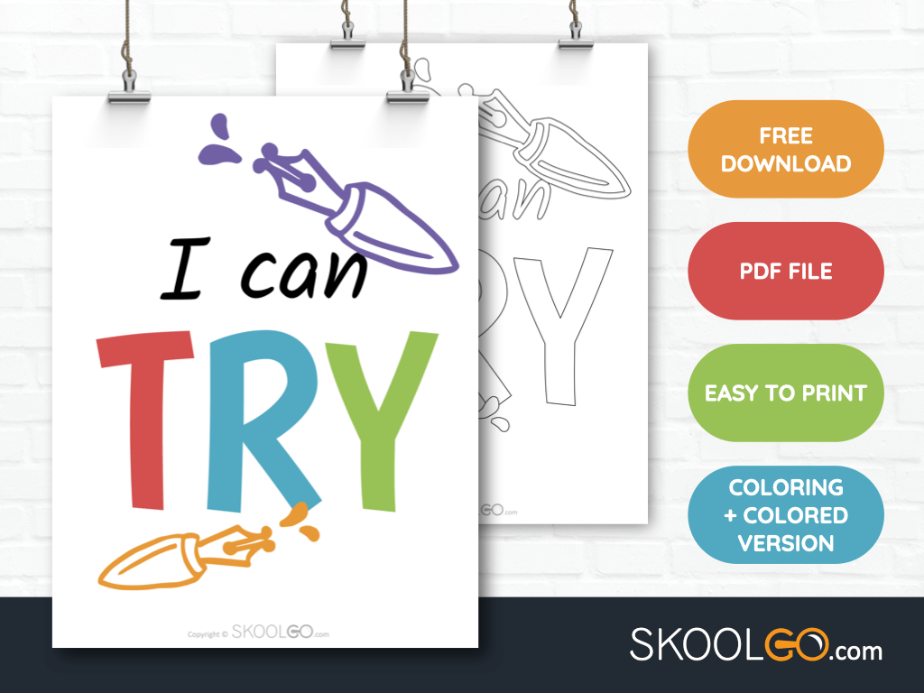 Free Classroom Poster - I Can Try - SkoolGO