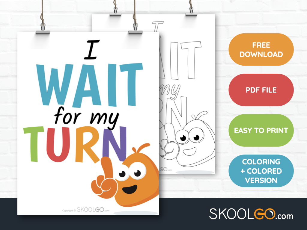 Free Classroom Poster - I Wait For My Turn - SkoolGO