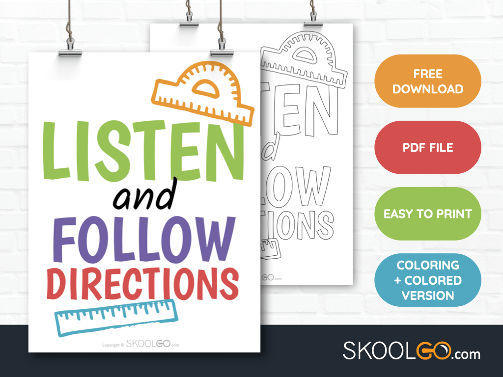 Free Classroom Poster - Listen And Follow Directions - SkoolGO