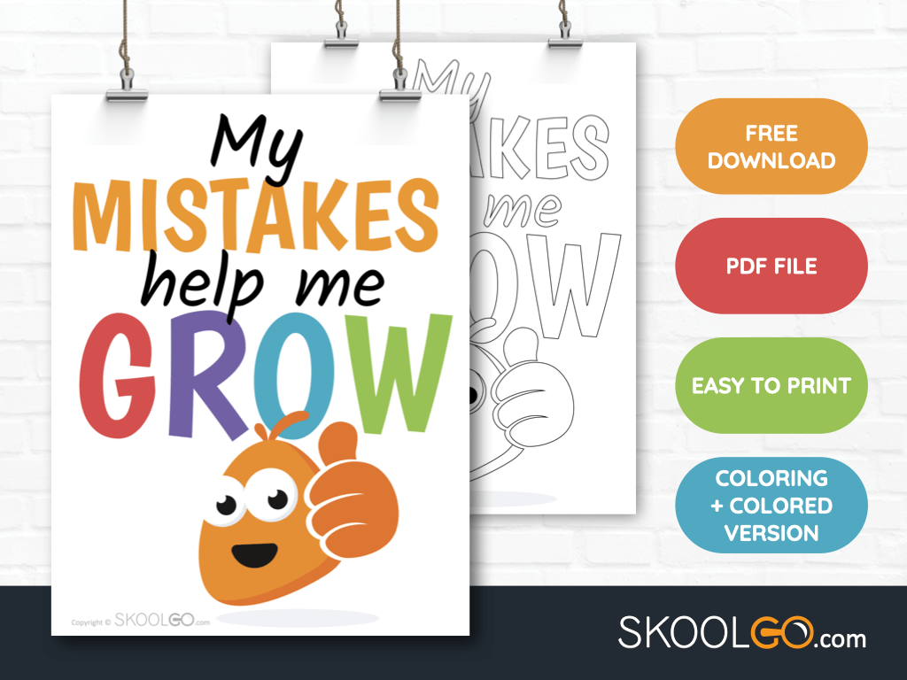 Free Classroom Poster - My Mistakes Help Me Grow - SkoolGO