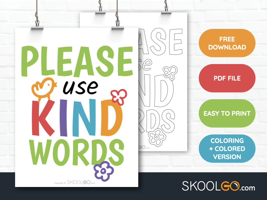 Free Classroom Poster - Please Use Kind Words - SkoolGO