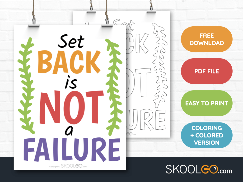 Free Classroom Poster - Set Back Is Not A Failure - SkoolGO