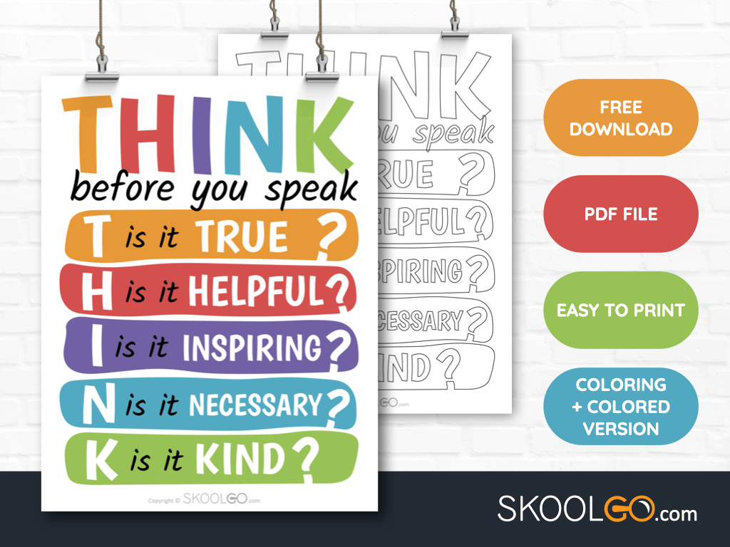 Free Classroom Poster - Think Before You Speak - SkoolGO