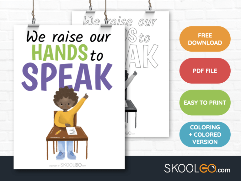Free Classroom Poster - We Raise Our Hands To Speak - SkoolGO
