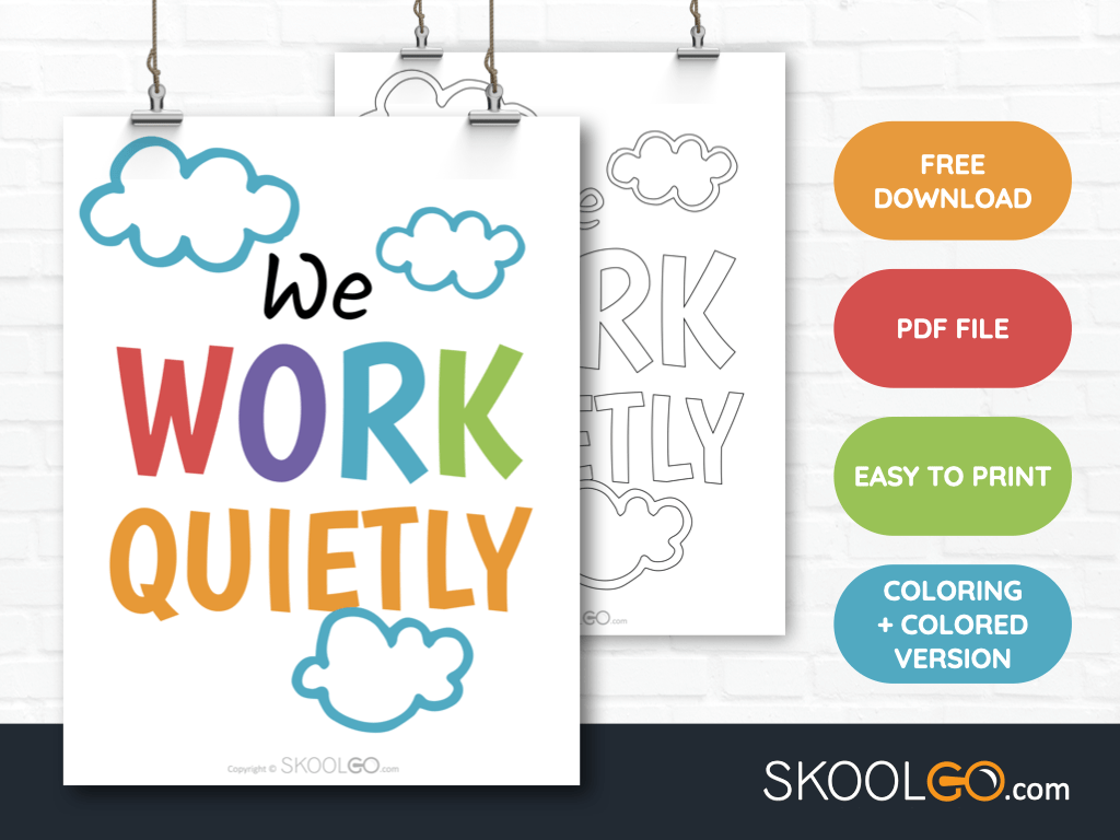 Free Classroom Poster - We Work Quietly - SkoolGO