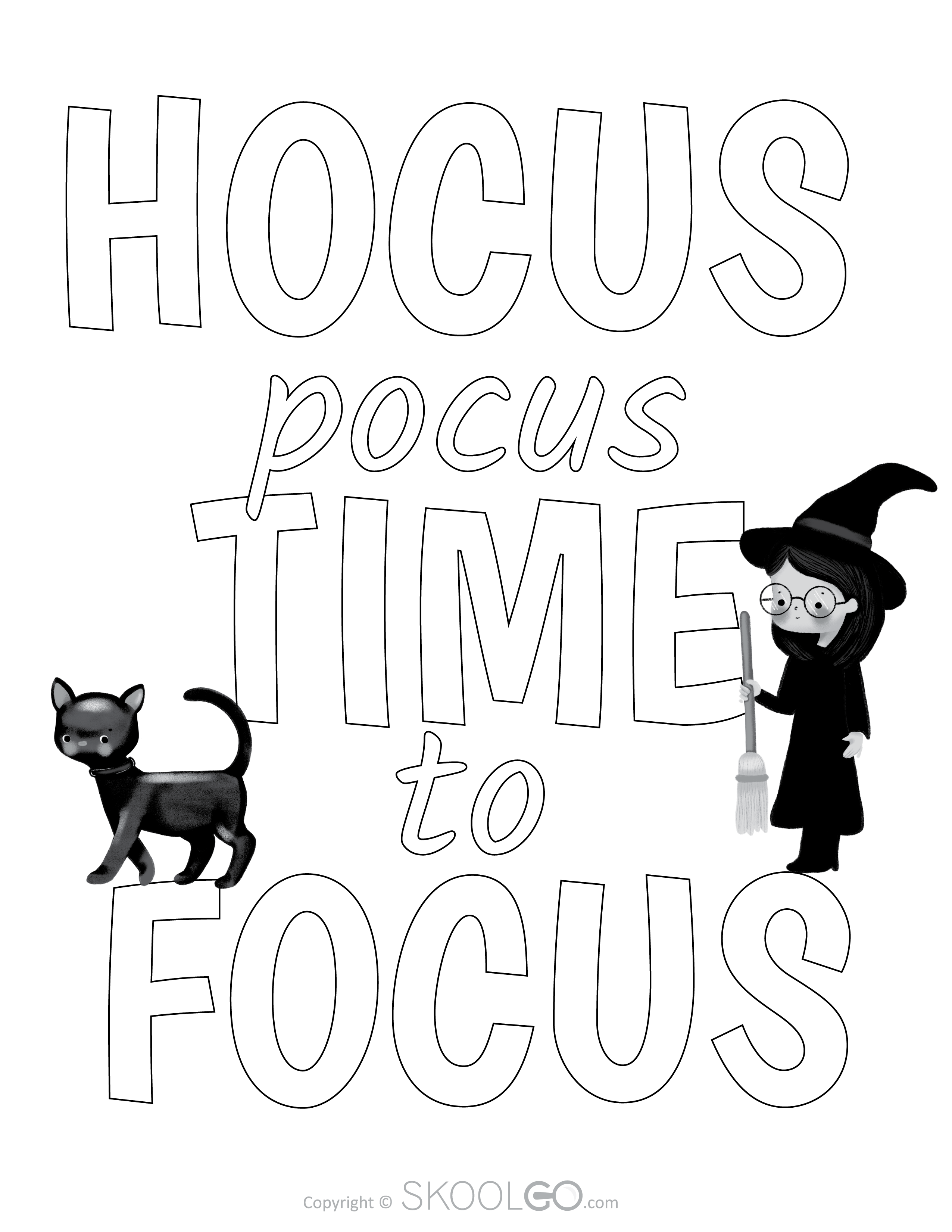 Hocus Pocus Time To Focus - Free Classroom Poster Coloring Version