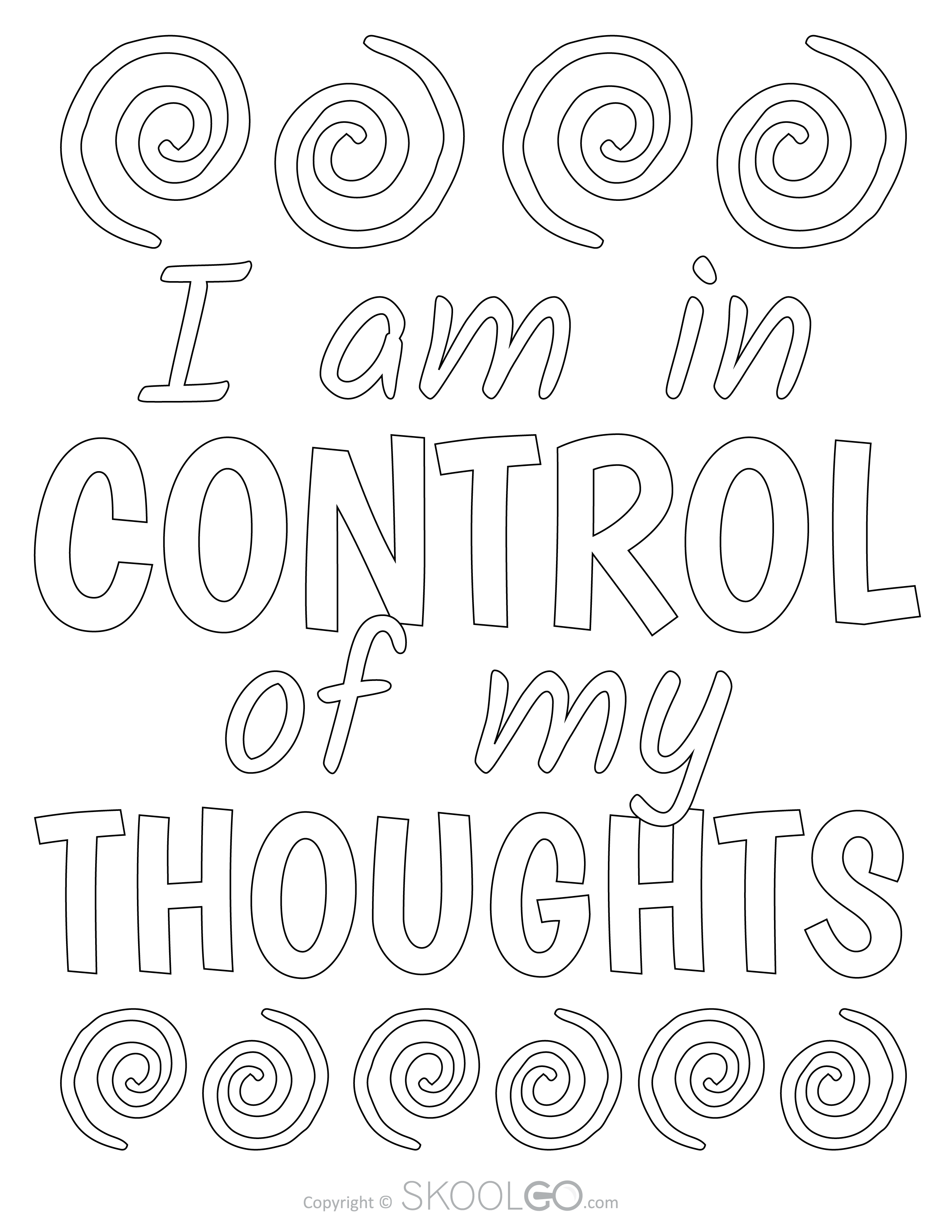 I Am In Control Of My Thoughts - Free Classroom Poster Coloring Version
