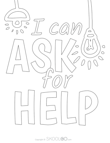 I Can Ask For Help - Free Classroom Poster Coloring Version