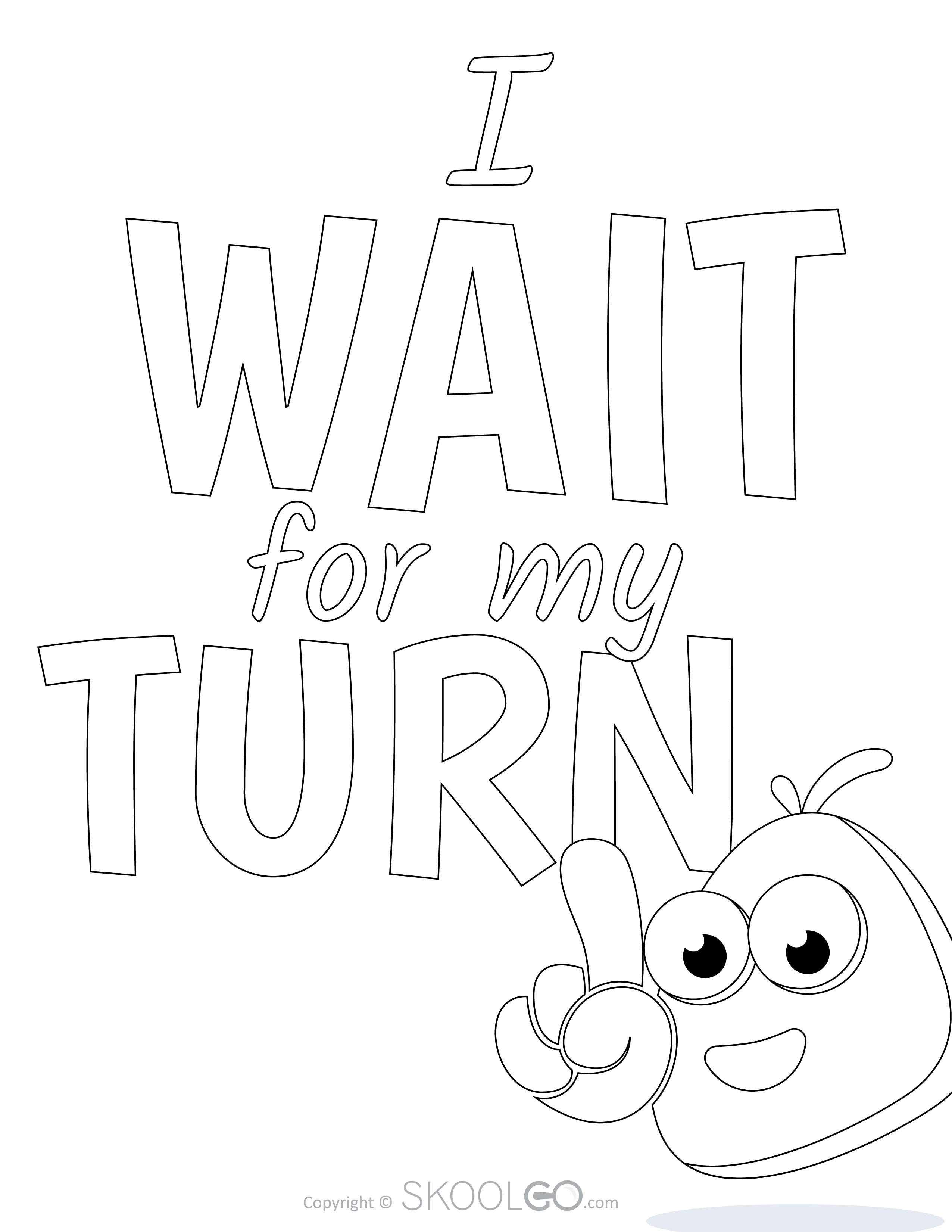 I Wait For My Turn - Free Classroom Poster Coloring Version