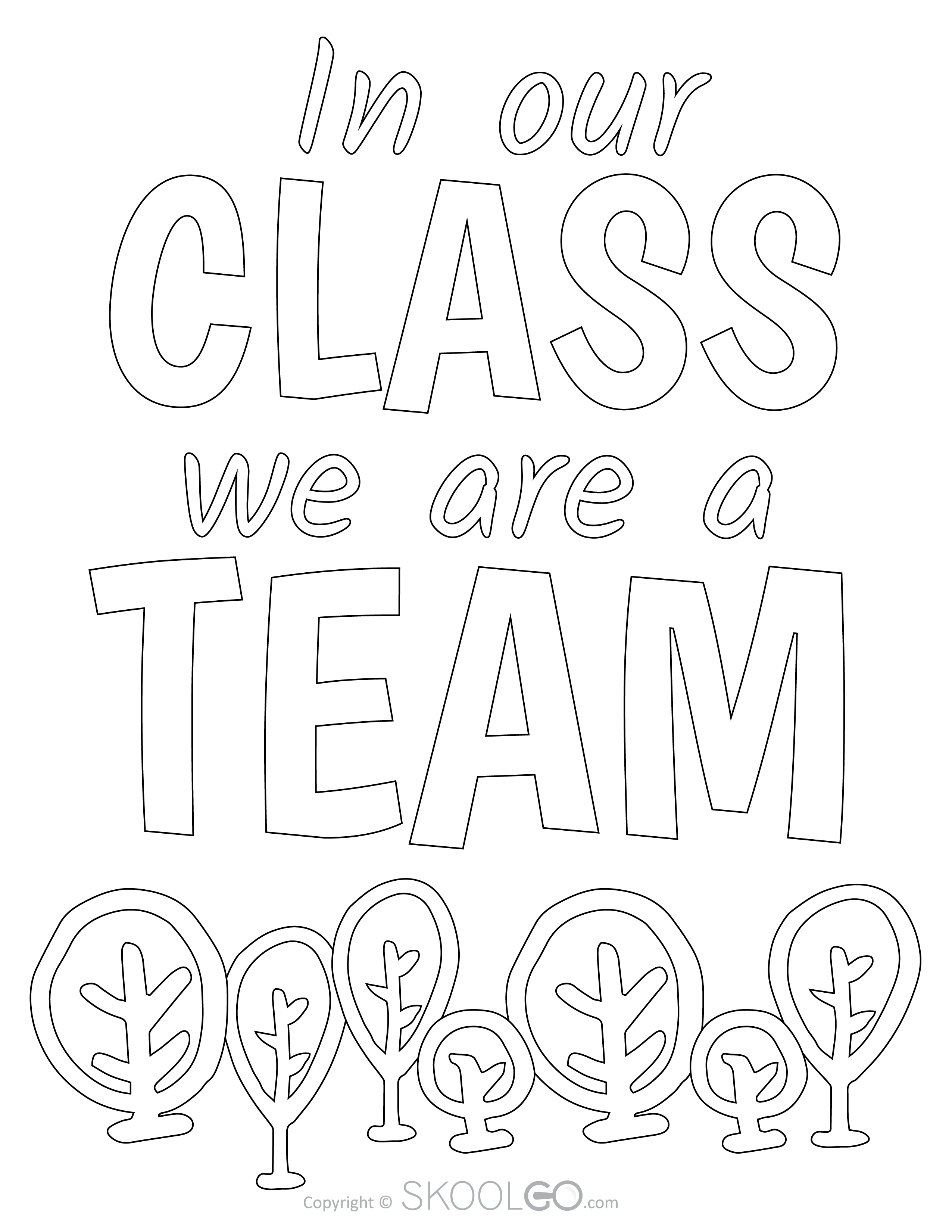 In Our Class We Are A Team - Free Classroom Poster Coloring Version