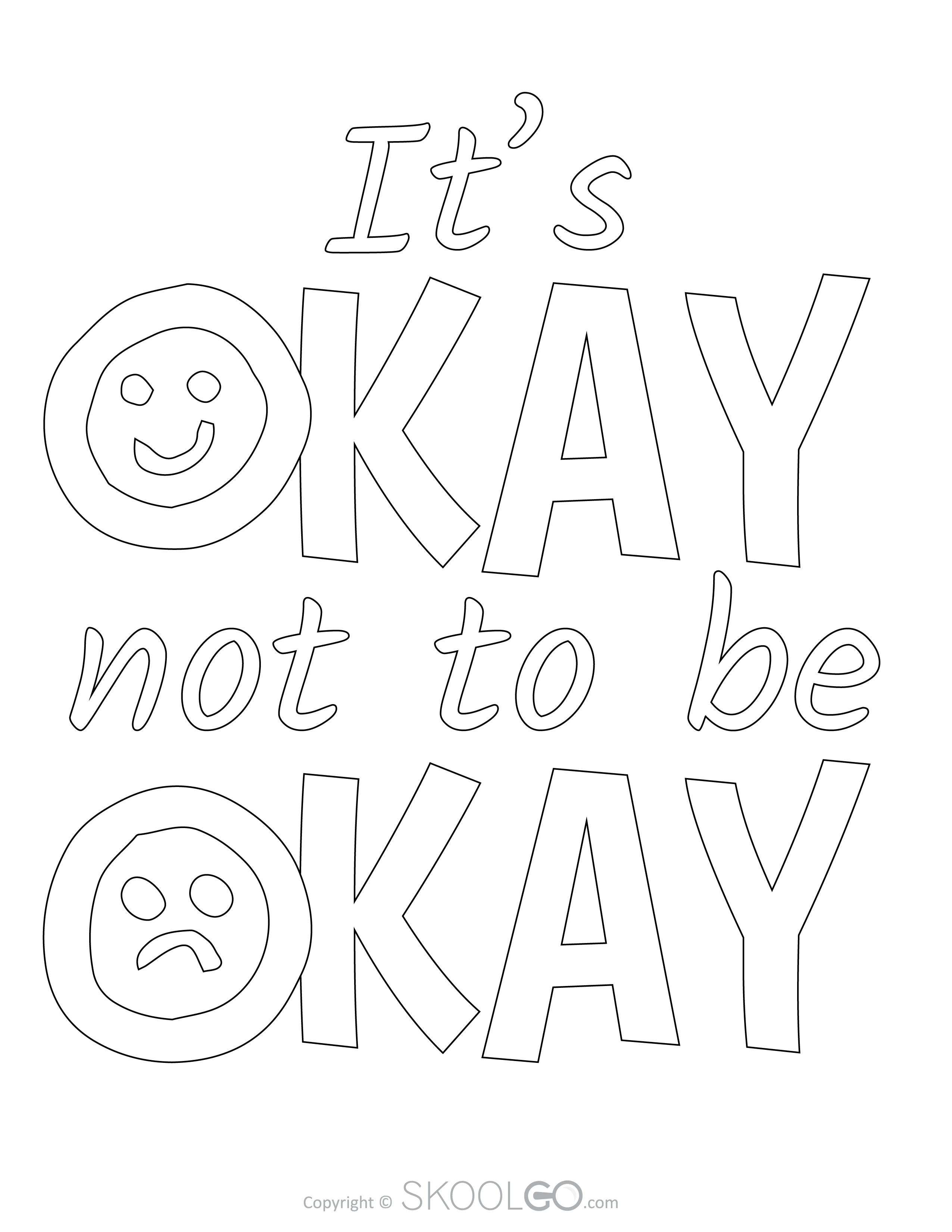 It Is Okay Not To Be Okay - Free Classroom Poster Coloring Version