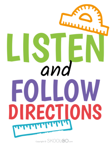 Listen And Follow Directions - Free Classroom Poster