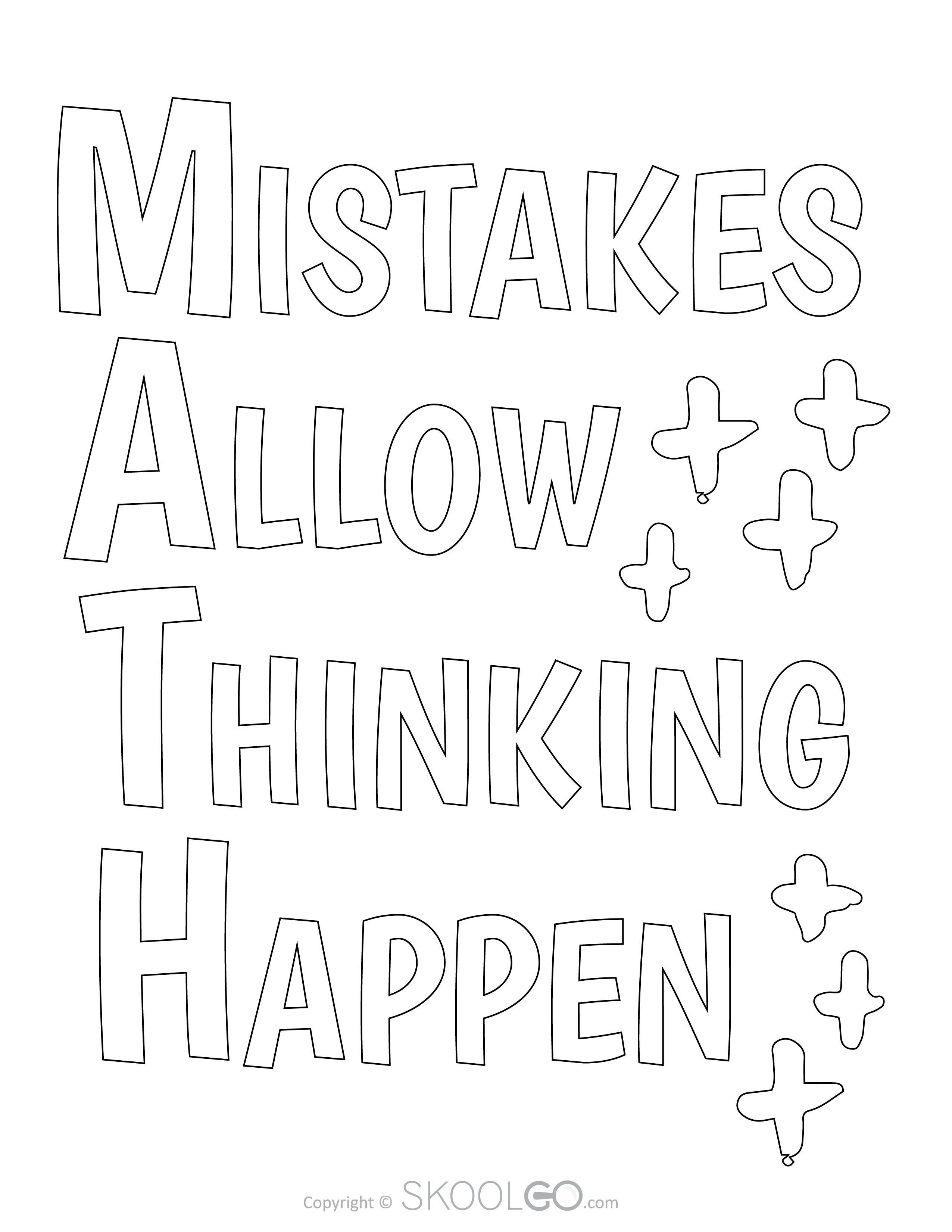 Mistakes Allow Thinking Happen - Free Classroom Poster Coloring Version