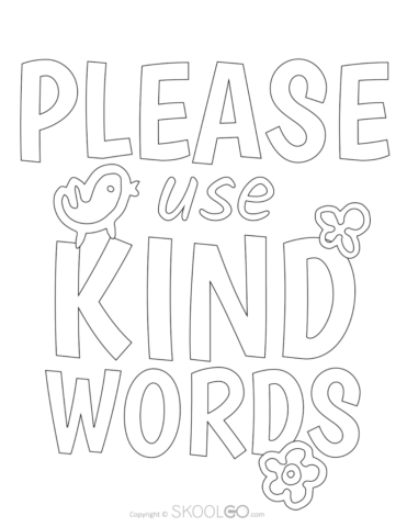 Please Use Kind Words - Free Classroom Poster Coloring Version