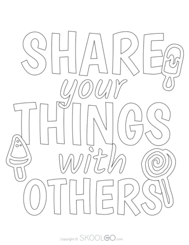 Share Your Things With Others - Free Classroom Poster Coloring Version