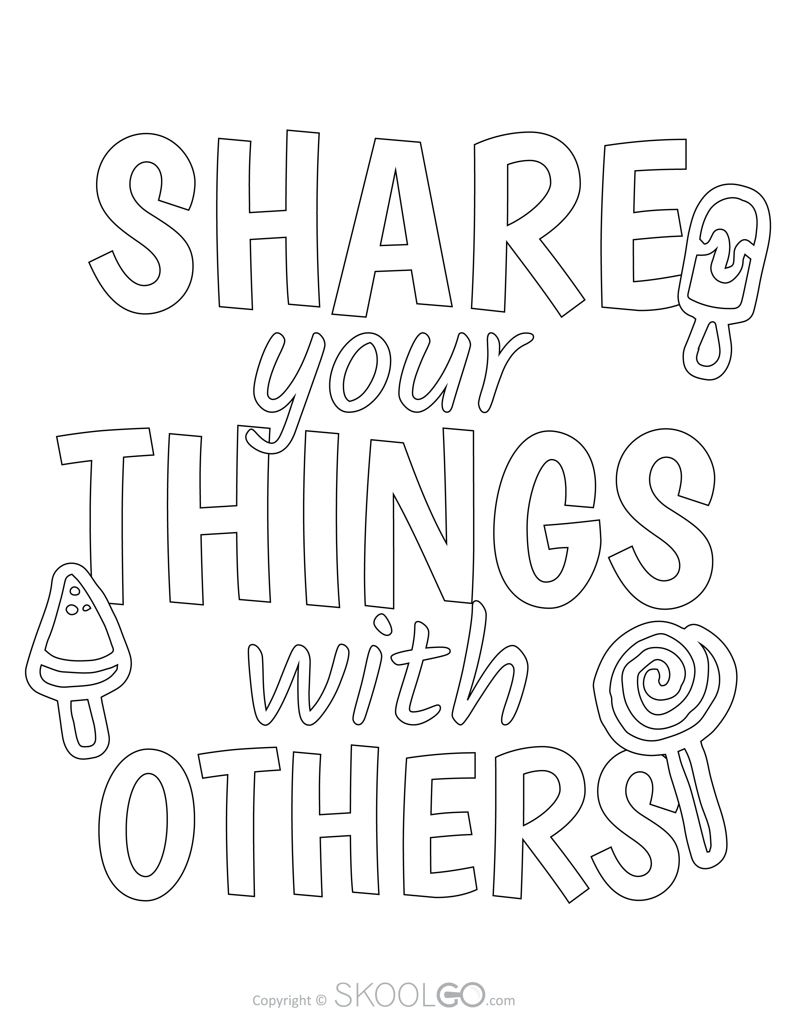 Share Your Things With Others - Free Classroom Poster Coloring Version