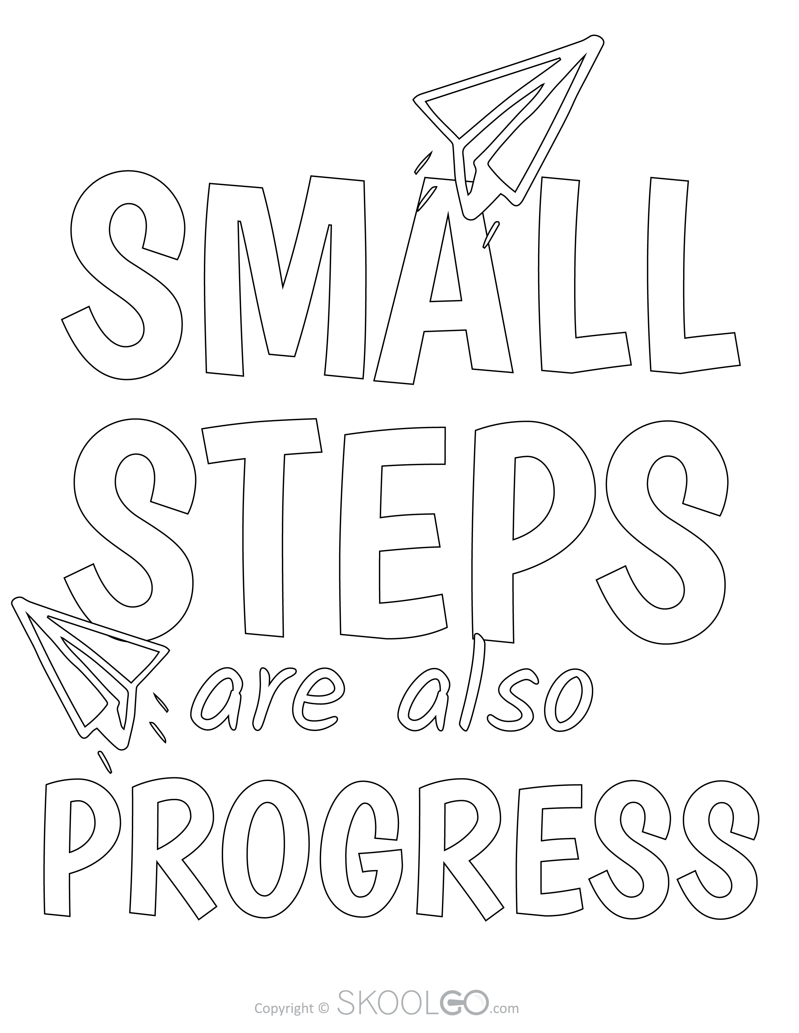 Small Steps Are Also Progress - Free Classroom Poster Coloring Version