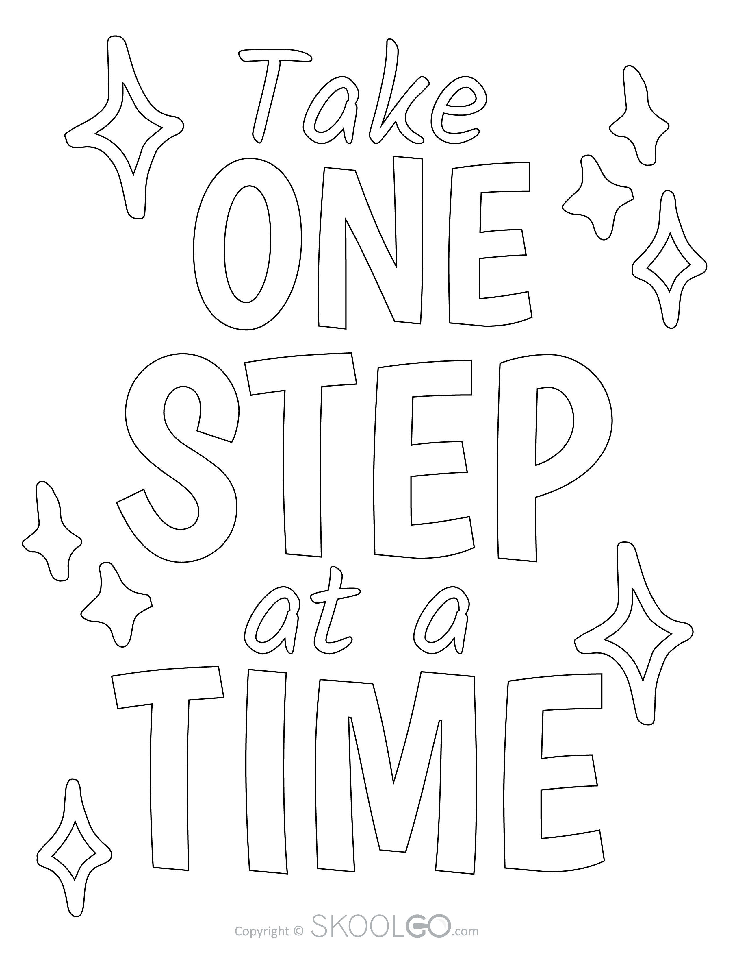 Take One Step At A Time - Free Classroom Poster Coloring Version