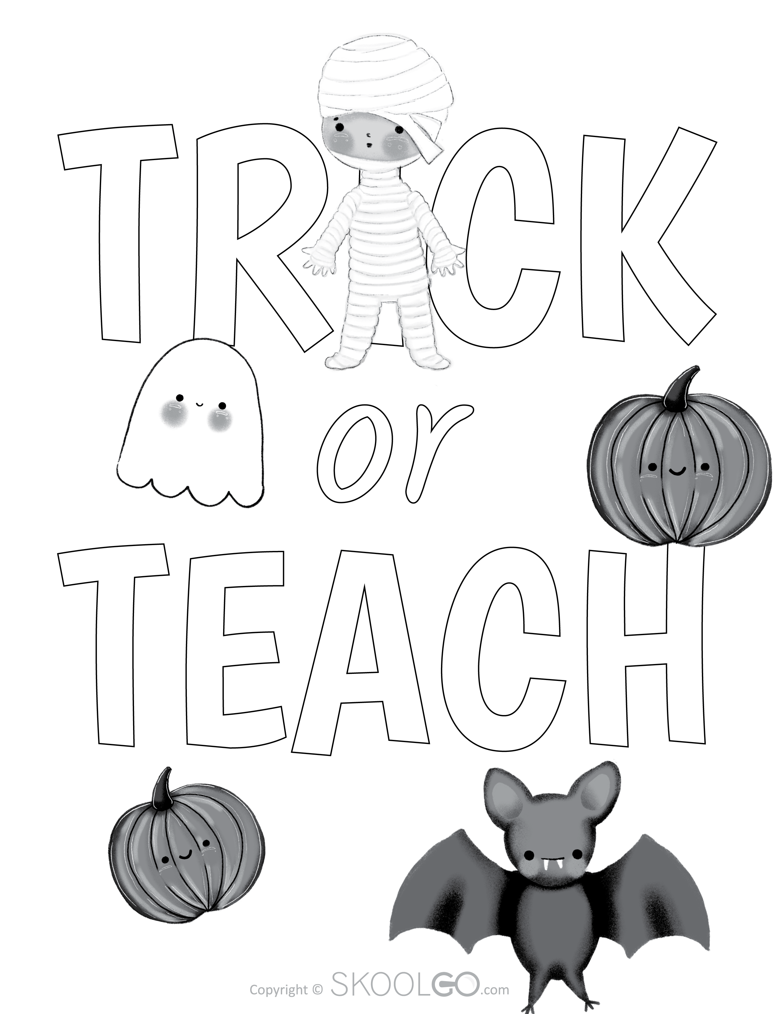 Trick Or Teach - Free Classroom Poster Coloring Version