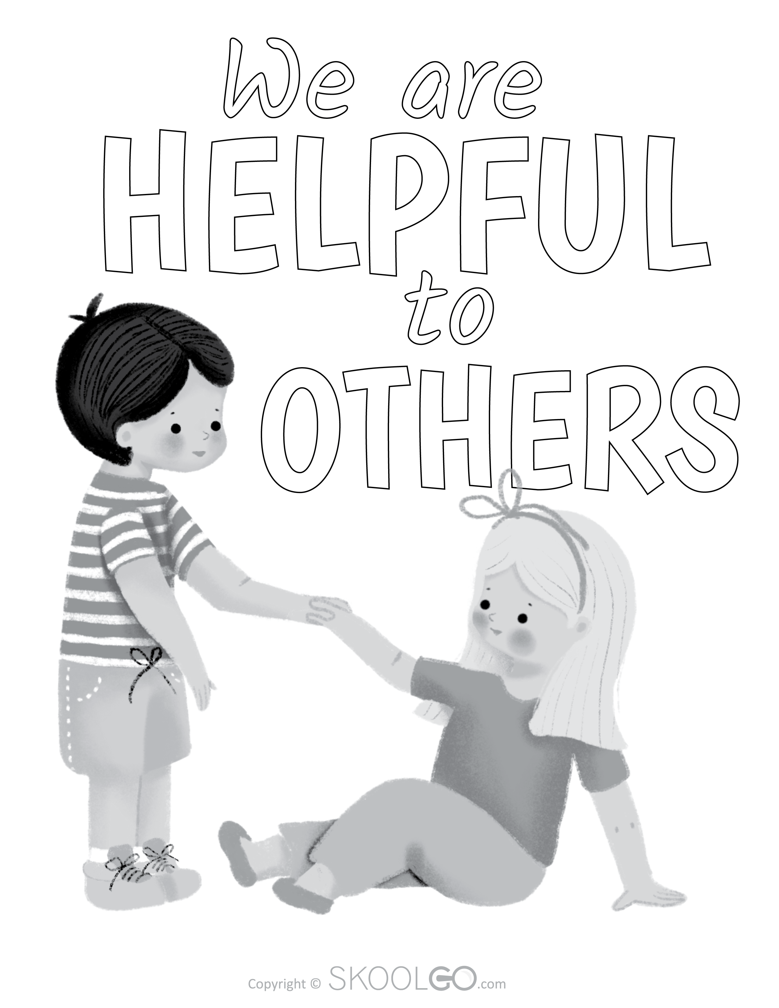 We Are Helpful To Others - Free Classroom Poster Coloring Version