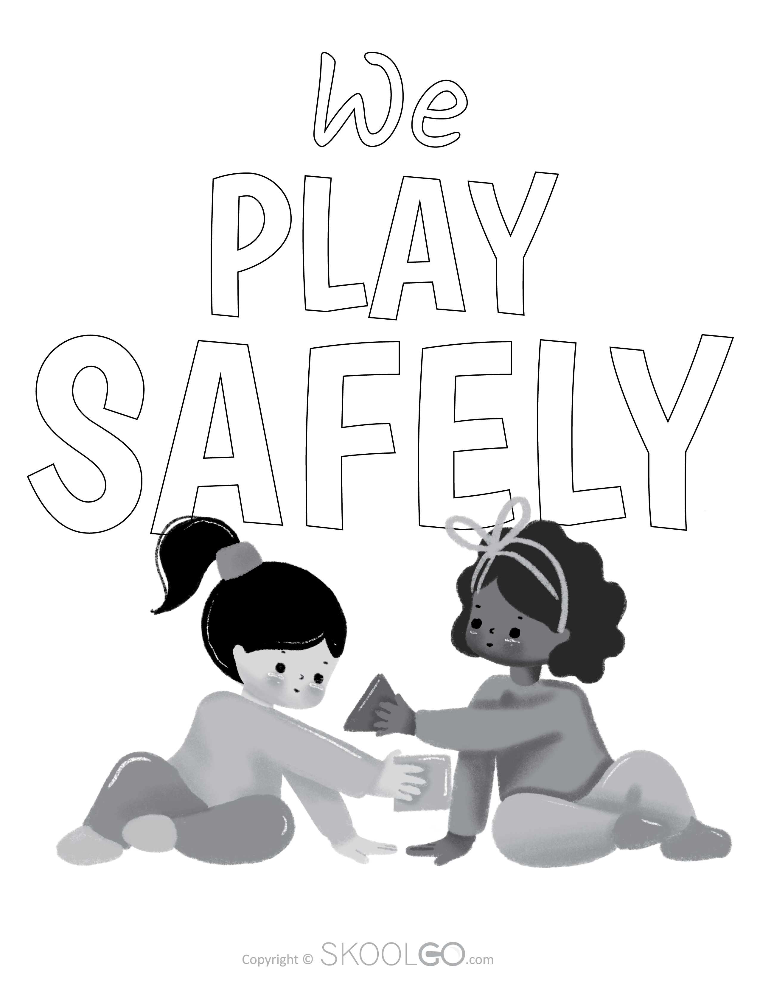 We Play Safely - Free Classroom Poster Coloring Version